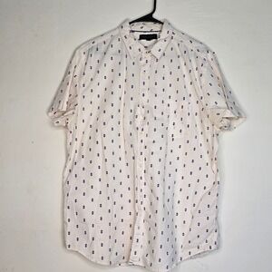 Aeropostale Mens XL White Geometric Diamond Print Short Sleeve Button Down Shirt